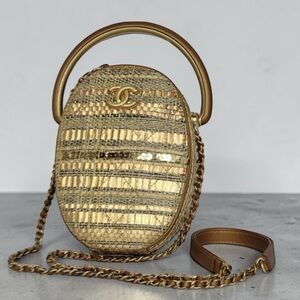 Chanel Metallic Gold Tweed Sequin Paris-Egypt Camera Case Brushed Gold Hardware